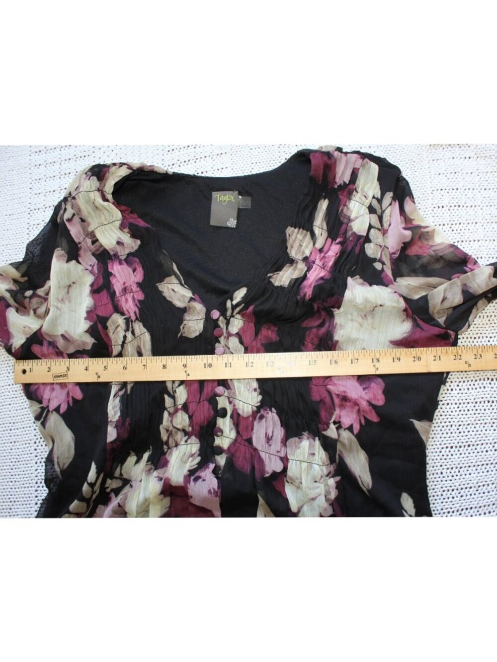 Taylor Chiffon Floral Print Dress Long Sleeve Size 16/XL Smoke V-Neck Party - Picture 2 of 12